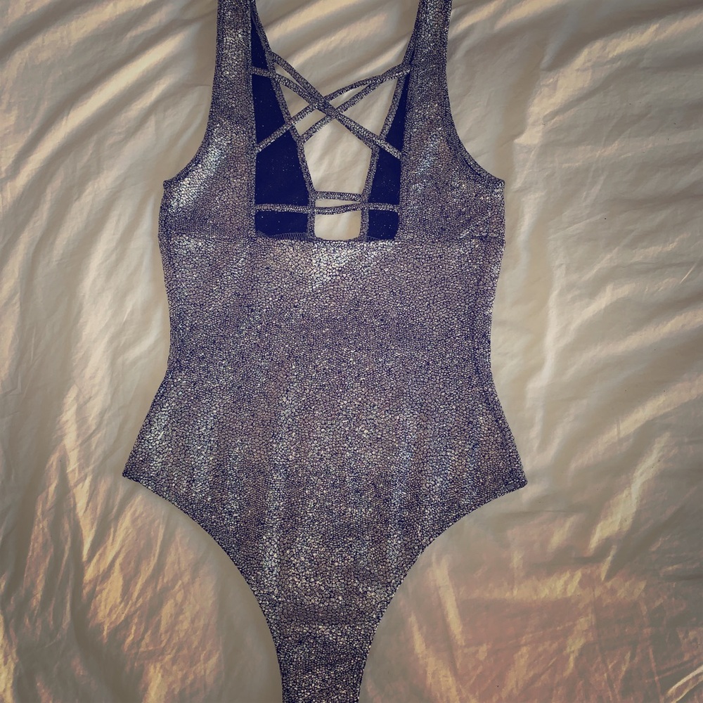 Silver Snake Skin Plunge Bodysuut